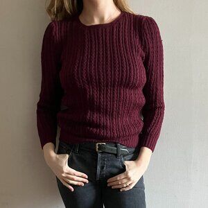 Vintage Anne Klein Wool Burgundy Knit Pullover Sweater w/ Puffed Shoulders Sz M